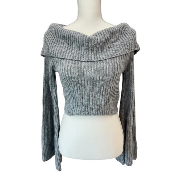 MAVERICK THE COLLECTION Off Shoulder Ribbed Knit Sweater Cropped Gray Size S - Picture 1 of 10
